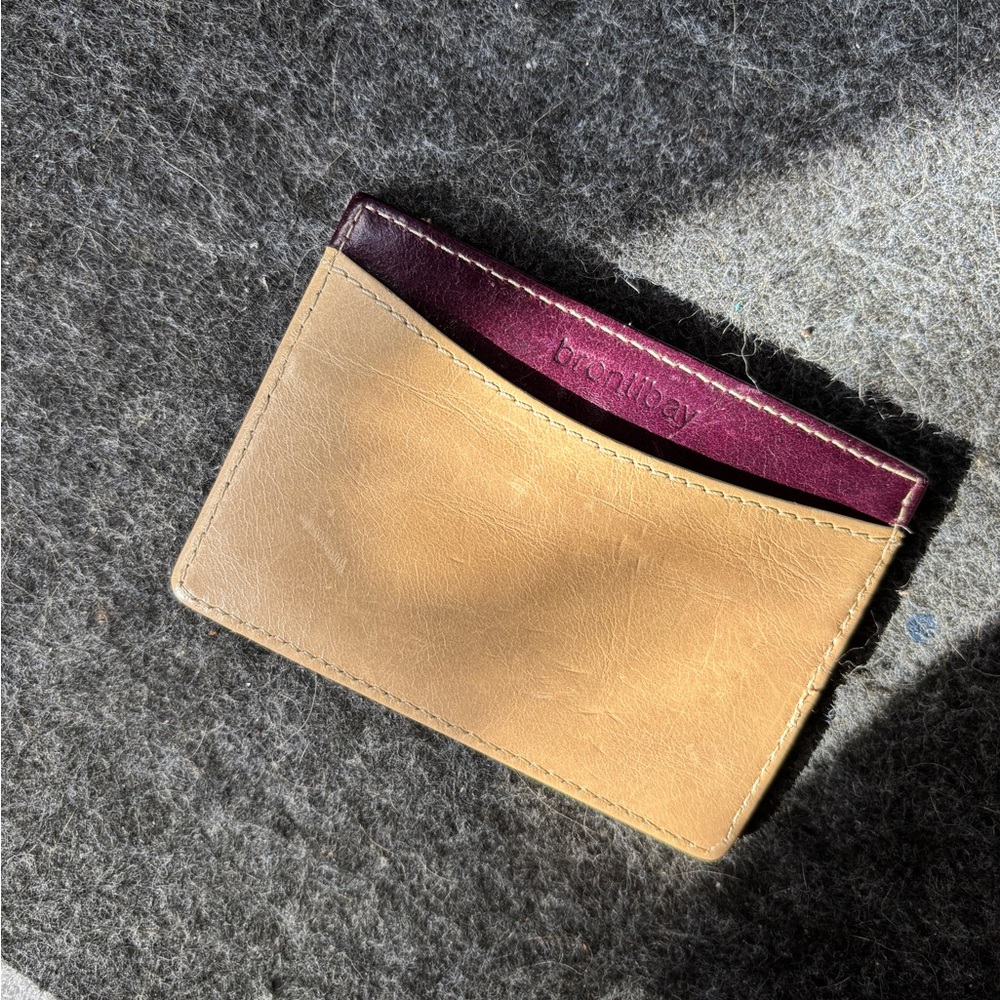 Tan and Purple Leather Card Holder